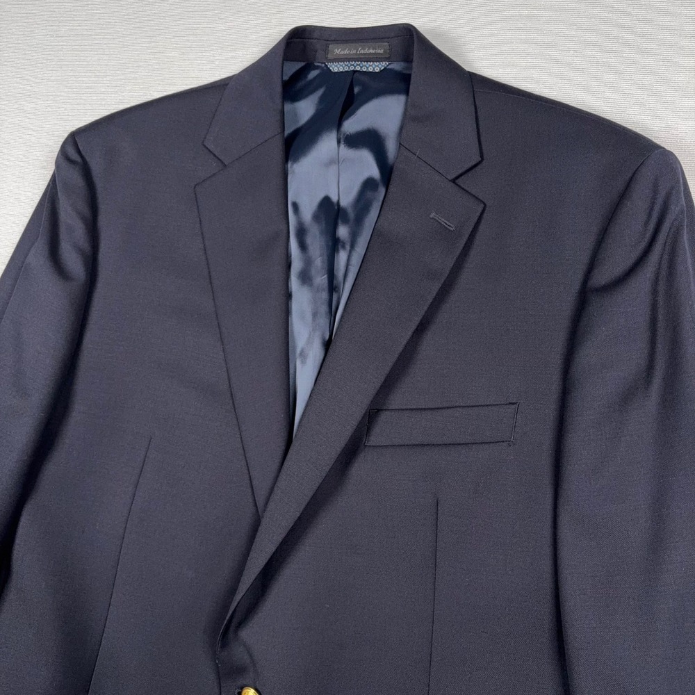 Lauren Ralph Lauren Blazer Men 44L Navy Blue Wool Blend Gold Button Sport Coat - Picture 2 of 14